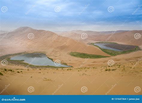 Badain Jaran Desert with Huge Sandunes and Lakes Stock Photo - Image of ...