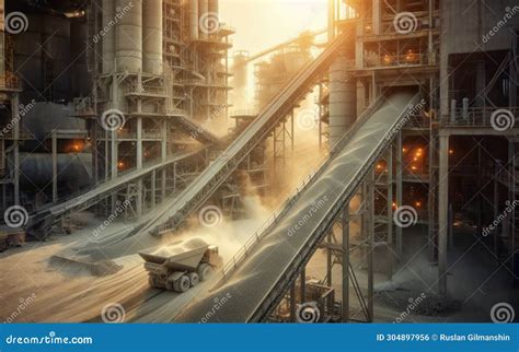 Cement Production Factory On Mining Quarry Conveyor Belt Of Heavy