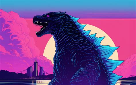 Godzilla Wallpaper 4k Retrowave Art 5k Kaiju