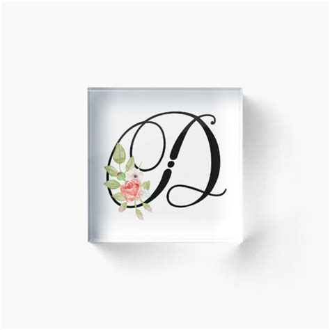 Floral Monogram Fancy Script Letter D Acrylic Block For Sale By