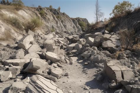 Premium AI Image | Fault line with closeup of rocks and debris after ...