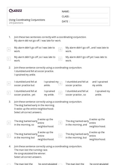 50 Coordinating Conjunctions Worksheets For 4th Grade On Quizizz