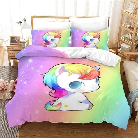 Housse De Couette D Arc En Ciel De Licorne Impression Microfibre Avce