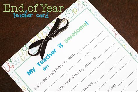 End Of Year Teacher Card Printable