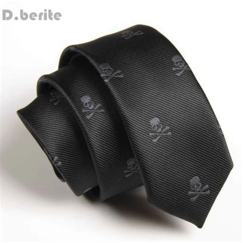 Mens Black Neck Tie Classical Skull Slim Skinny Ties Narrow Silk Groom