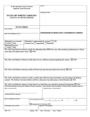 Fillable Online Nccourts EXPEDITED SCHEDULING CONFERENCE ORDER Fax