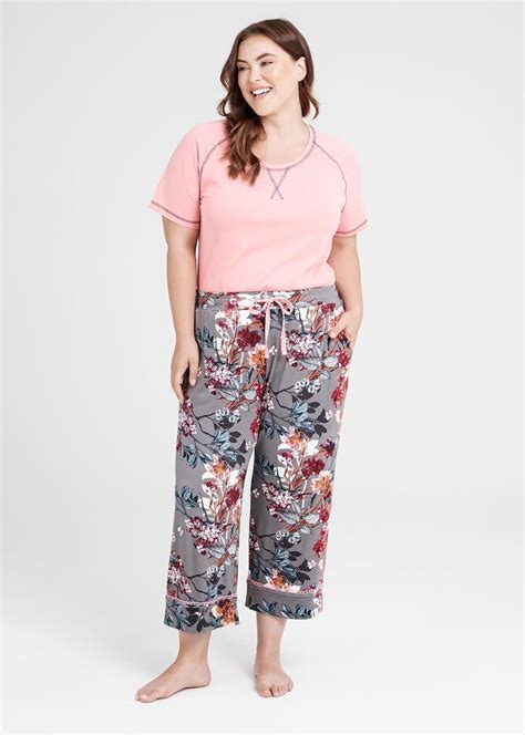 Shop Plus Size Bamboo Lace Pyjama Crop Pant In Print Taking Shape Au