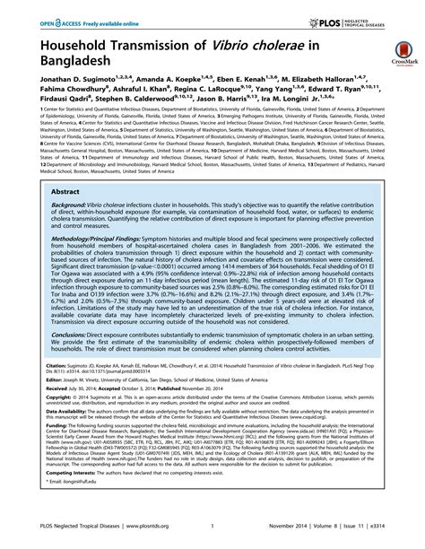 SOLUTION: Household transmission of vibrio cholerae in bangladesh ...