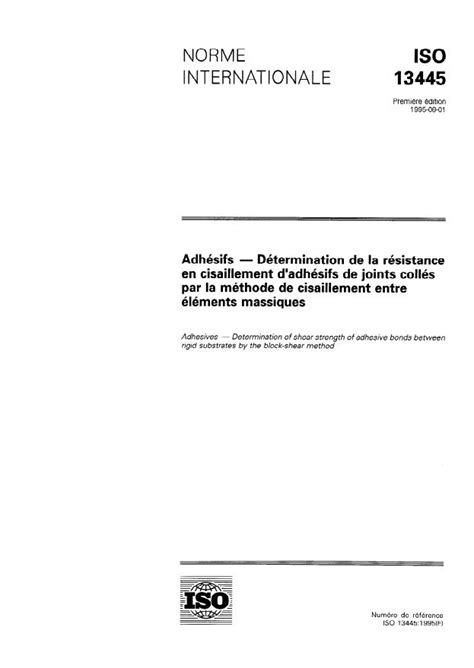 ISO 13445 1995 Adhesives Determination Of Shear Strength Of