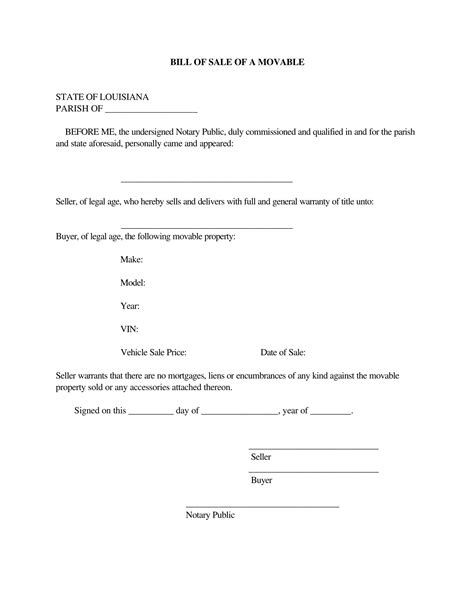 Bill Of Sale Louisiana Template