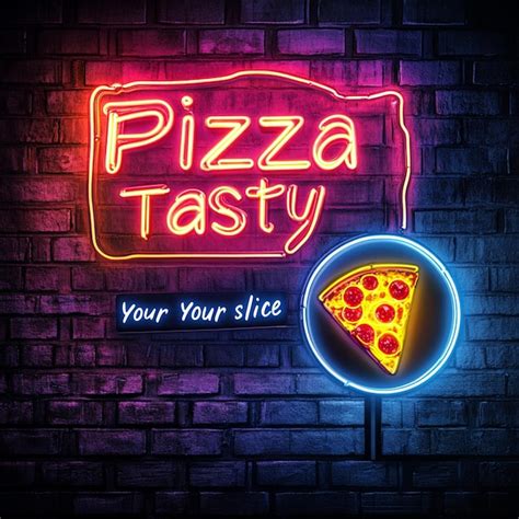 Neon Pizza Sign With Tasty Slice Premium AI Generated Image