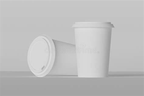 Paper Coffee Cup Mockup With Lid 3d Render With Space For Design Stock