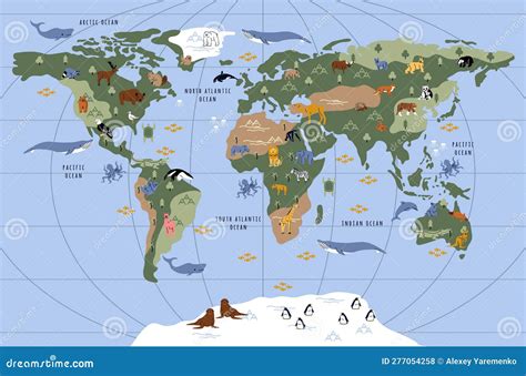 Animals world map for kids stock vector. Illustration of design - 277054258