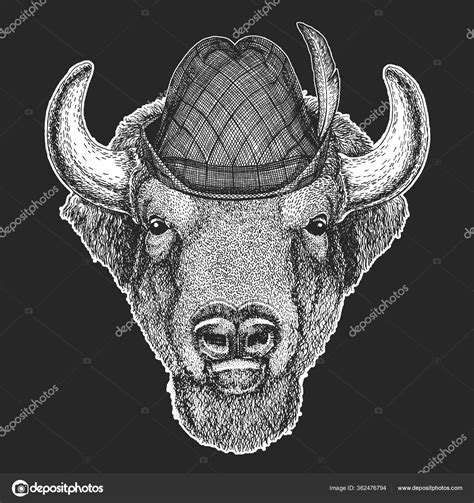 Buffalo Bison Bull Head Oktoberfest Tirol Traditional Hat Beer