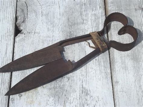 antique hand shearing sheep shears, rustic primitive heart handle shears