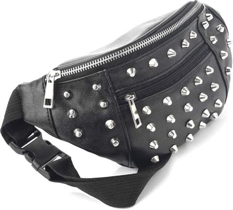 Bum Bag Fanny Pack Faux Leather Festival Studded Bumbag Black Studded