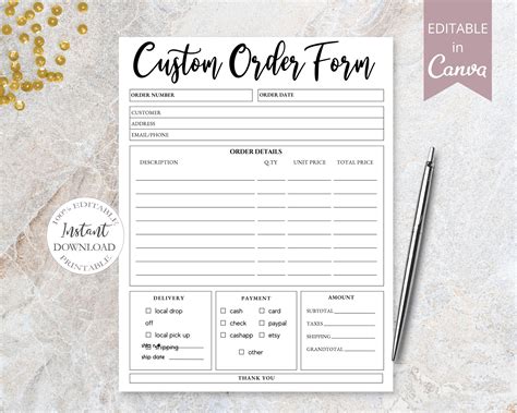 Custom Order Form Template Canva Template Printable Etsy