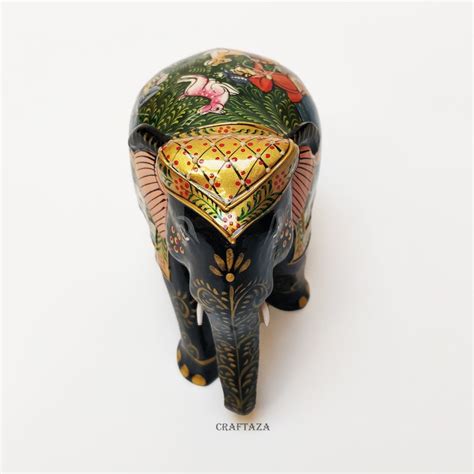 Wooden Elephant Statue Hand Painted Hunting Painting Wood Elephant Toy