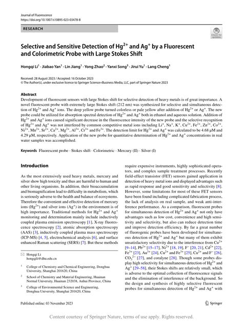 Selective And Sensitive Detection Of Hg And Ag By A Fluorescent And