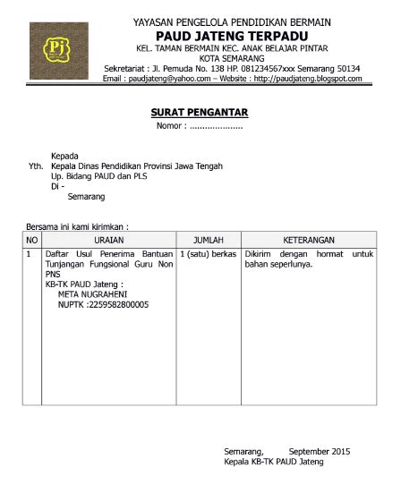 Contoh Format Surat Pengantar Lembaga Paud Wikiedukasi Paud