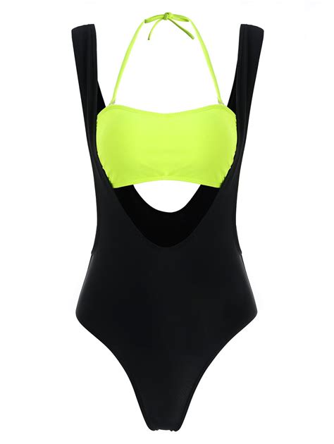 Dressfo Women S Sexy Bikini Set Two Piece Color Block High Leg Suspender Swimwear Walmart