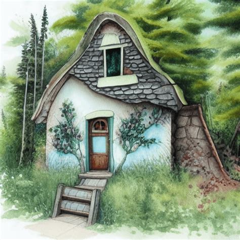 Cute Whimsical Cottage in the Woods Digital Graphic · Creative Fabrica