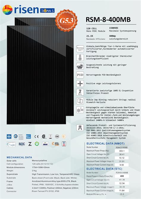 Risen 400W Mono PERC SolarPanel RSM40 8 400MB BlackFrame