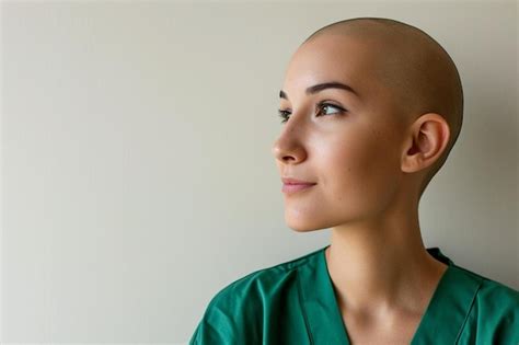 Premium Photo A Woman With A Bald Head Wearing A Green Shirt