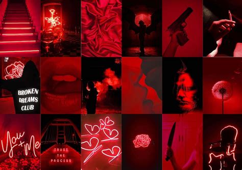 A5 Red Aesthetic Collage Wall Kit Neon Red Collages Etsy