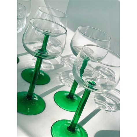 Vintage French Luminarc Green Stem Wine Glasses In Original Box Set Of 6 Chairish