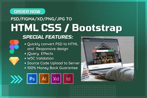 Convert Psd Figma Xd  Png To Html Css Bootstrap Responsive