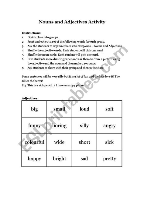 Adjectives Describing Nouns Worksheets