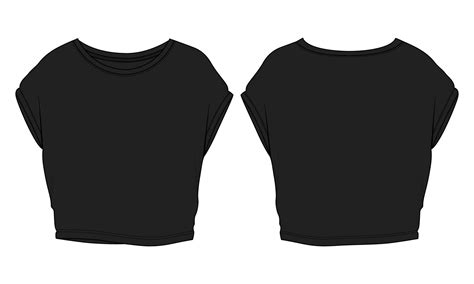 Crop Tops Overall Technical Fashion Flat Sketch Vector Illustration Black Color Template For