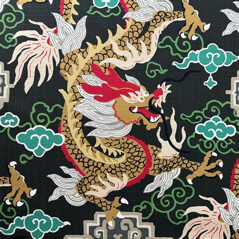 Chinoiserie Pattern Fabric Year Of The Dragon Textile Chinoiserie