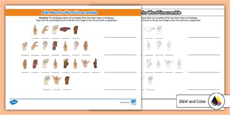 Asl Months Of The Year Word Unscramble Worksheet Part 1