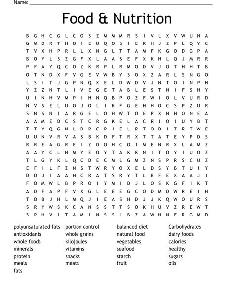 Food Nutrition Word Search WordMint