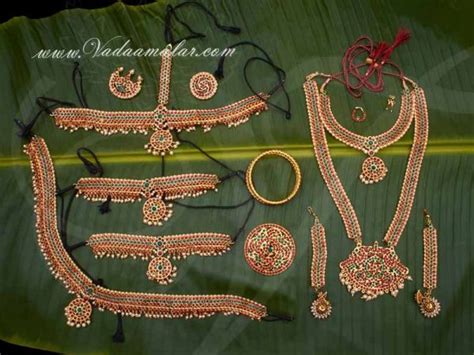 Red And Green Stone Indian Bridal Jewellery Set Bharatanatyam Kuchipudi