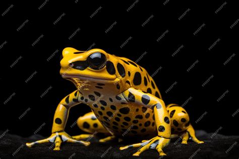 Premium AI Image | a yellow and black frog sitting on a black surface