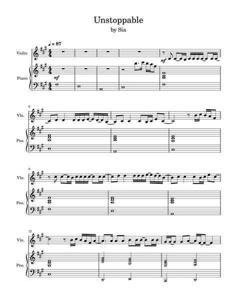 Unstoppable Arr Anya Alston By Sia Sheet Music For Violin And Piano At Sheet Music Direct