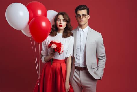 Premium Photo Valentines Day Romantic Couple With Balloons