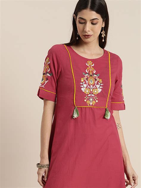 Buy All About You Women Pink And Yellow Ethnic Motifs Embroidered Thread