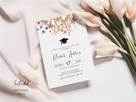 Wildflower Graduation Party Invitation Wildflower Graduation Announcement Card Floral Grad