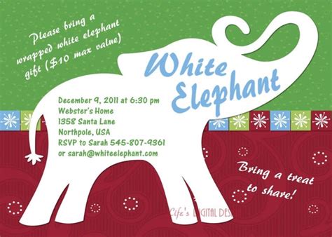 Items similar to White Elephant Party Invitation Customizable Printable ...