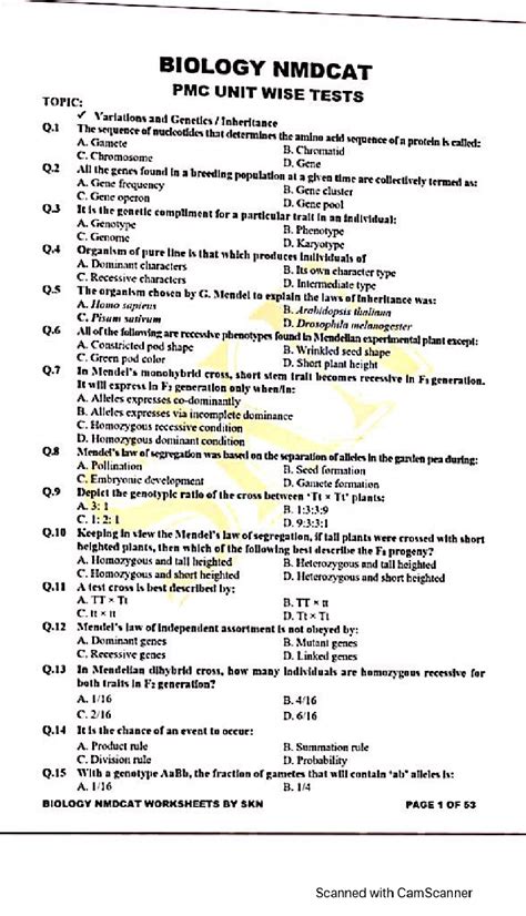 SOLUTION Mdcat Biology Genetics Worksheet Mcqs Studypool