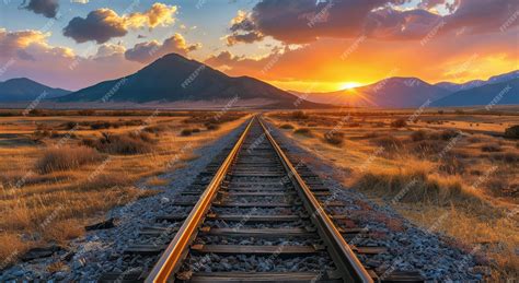 Premium Photo Train Track With Sunset Background