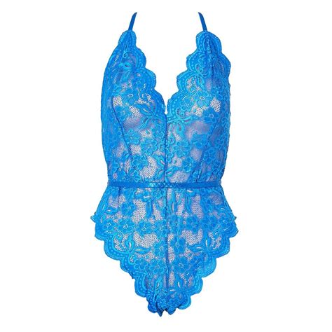 I Saw It First Plunge Lace Lingerie Bodysuit Blue Isawitfirst