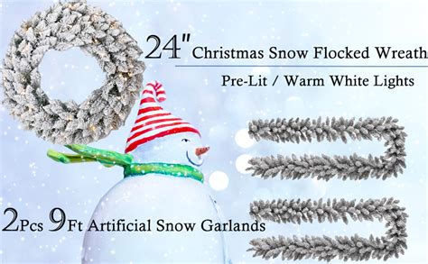 Amazon Glitzhome Pre Lit 24 Artificial Christmas Snow Flocked