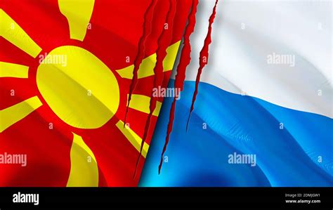 North Macedonia And San Marino Flags With Scar Concept Waving Flag D