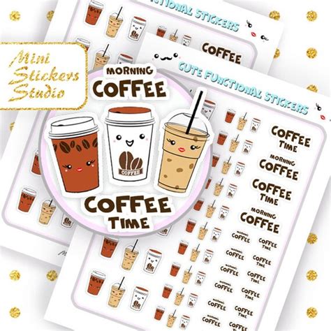 Kawaii Planner Stickers Coffee Stickers Cute Stickers Coffee Etsy