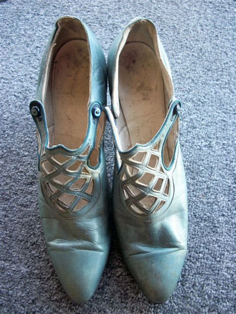 1920s Leather Turquoise Blue Shoes 1920s Flapper Girl Flapper Shoes